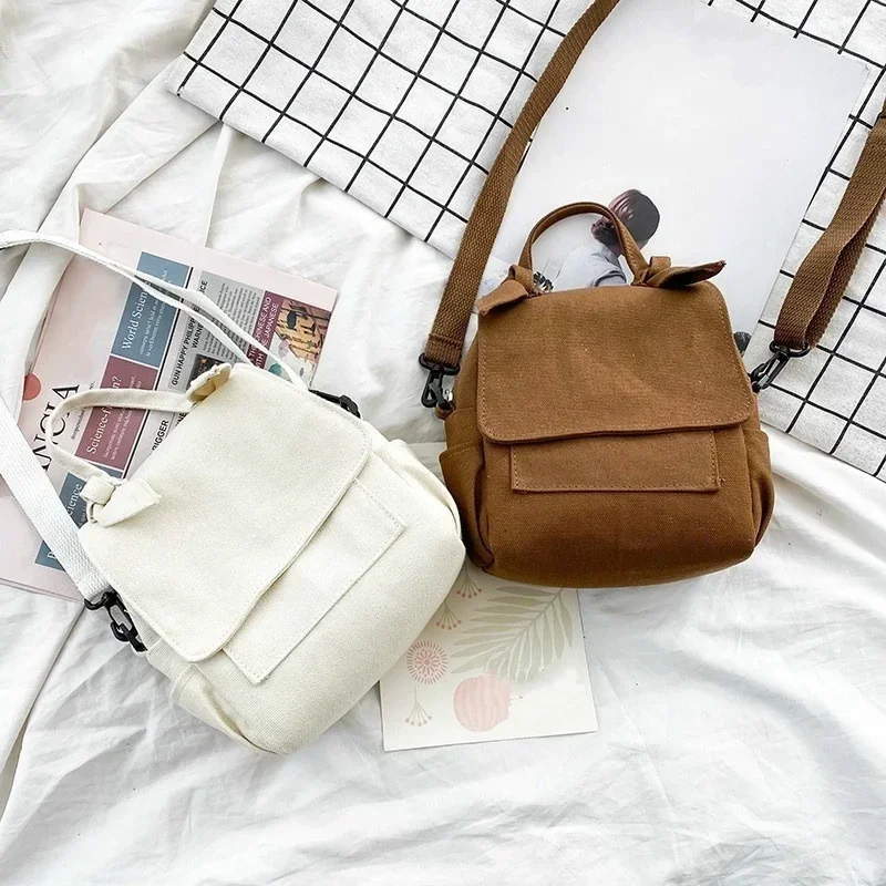 Multi Functional Backpack Canvas Small Bag Women's BagSimple Solid Color Forest Casual One Shoulder Crossbody Bag Trendy Handbag