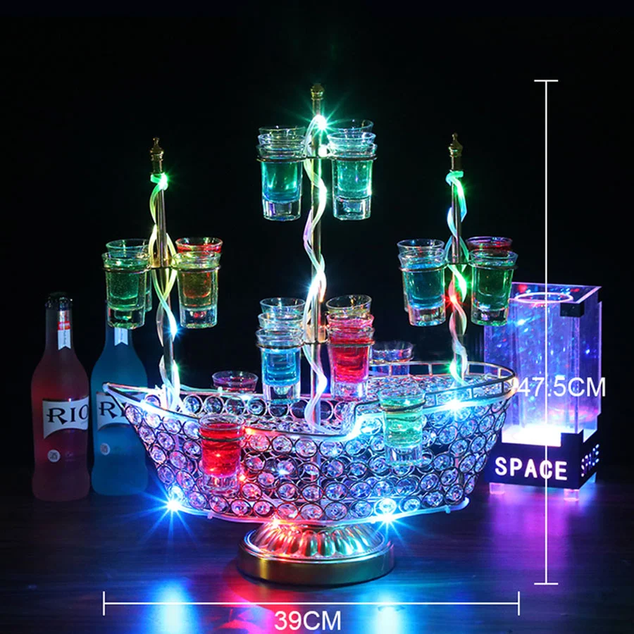 Imagem -05 - Led Recarregável Barco Forma Vinho Titular Cocktail Cup Titular Bandeja Stand Serviço Vip Shot Glass Display Wine Glass Rack Decor 24 Buracos