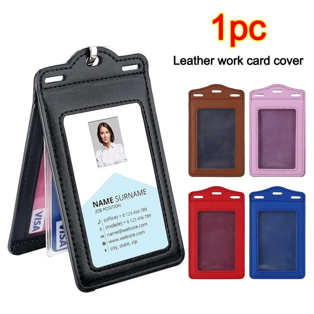 1Pc PU Leather Trifold Duty ID Card Holder Badge Holder for ID Name Card Business Name Tag Student ID Card