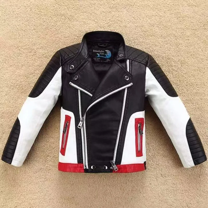 

4 6 8 10 12 14 Year Boys and Girls Leather Jackets Spring and Autumn New Style Children's Versatile Handsome Motorcycle Jacket
