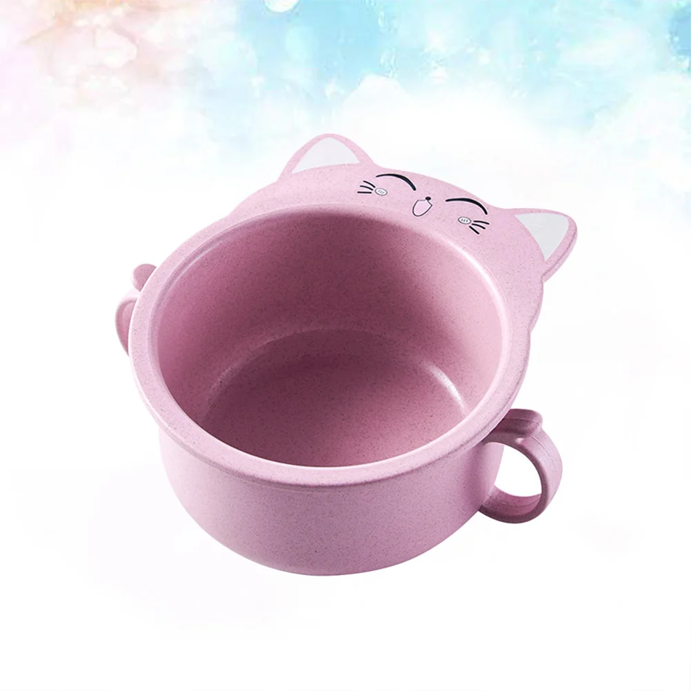 

Wheat Straw Cat Design Small Bowl Handle Pink Eco Friendly Children Dinnerware Lightweight Safe Microwave Freezer Wheat Straw