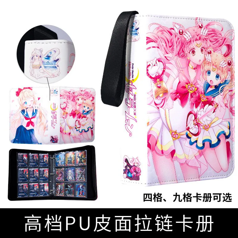400/900pcs Sailor Moon Card Album Book Folder 4/9 Card Slots Game Collections Double Pocket Zipper Card Binder Holder Kids Gifts
