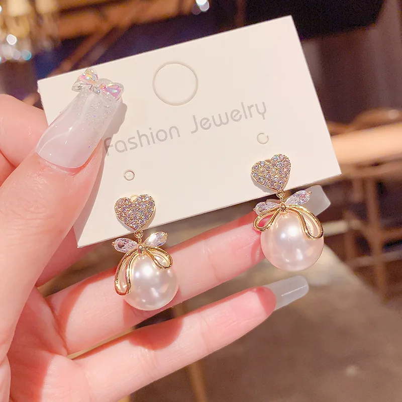Silver Needle Korean Fashion Crystal Pearl Drop Earrings for Women Jewelry 2024 Trending New Luxury Zircon Women\'s Earrings