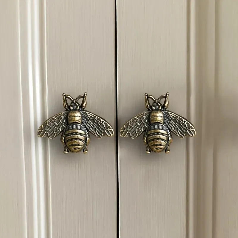 6 Stück Vintage Antik Polierte Bienen-Schrankgriffe Retro Bienenstock-Stil Stabförmige Schubladengriffe für Heimdekoration und Küchenschränke