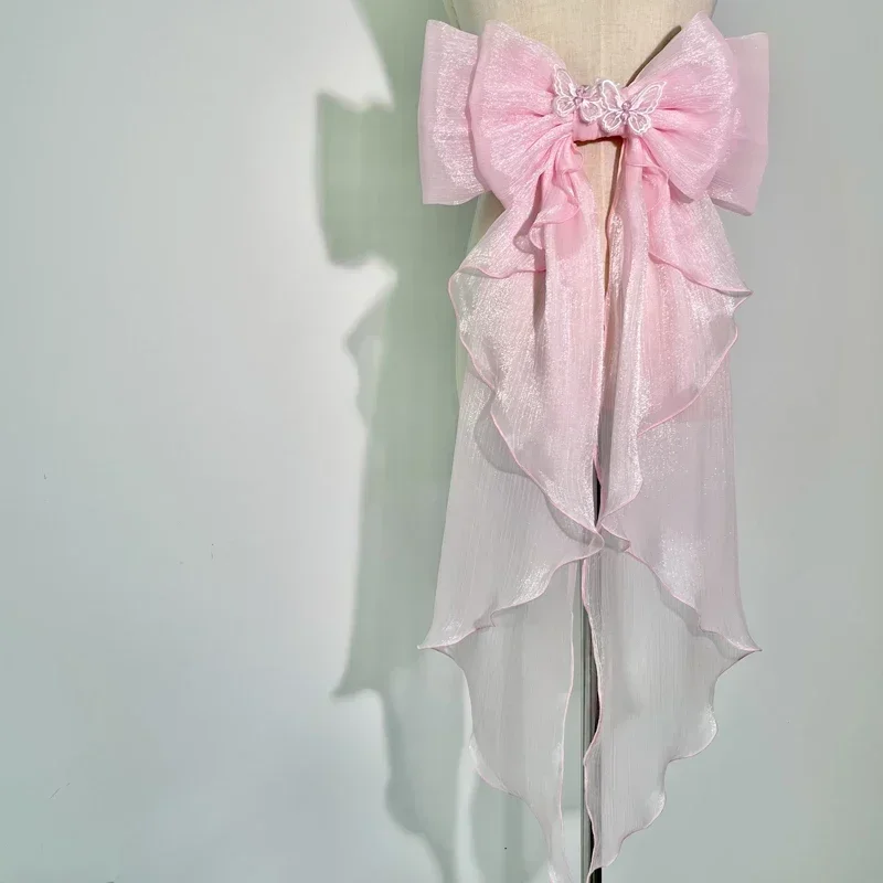 Trailing Bow Shiny Silk Double Layer Bowknot Detachable Decoration Lolita Dress Wedding Dresses Large Waist Accessories with Pin