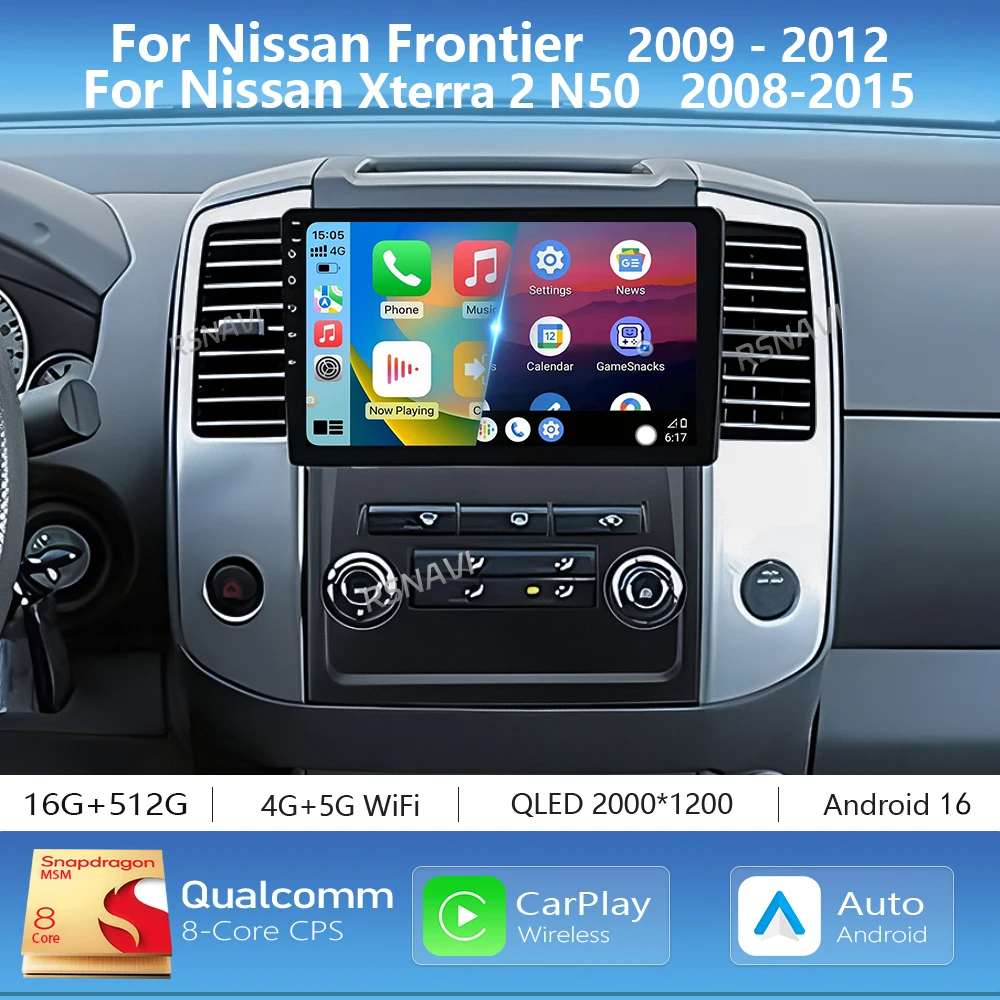 Radio Multimedia para Auto con Android 16 para Nissan Frontier Xterra 2 N50 2008-2015, Reproductor Carplay, Unidad Principal 2Din, Autoradio Estéreo
