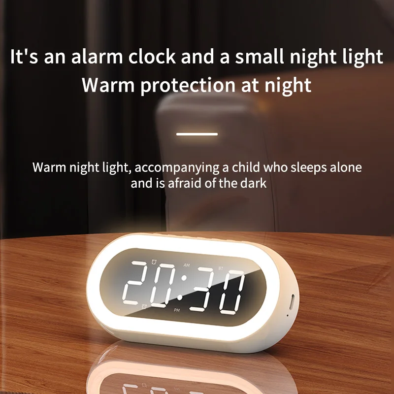 Altavoz Bluetooth con cargador inalámbrico, lámpara de noche portátil pequeña, carga inalámbrica, pantalla de reloj Digital, luz nocturna, despertador