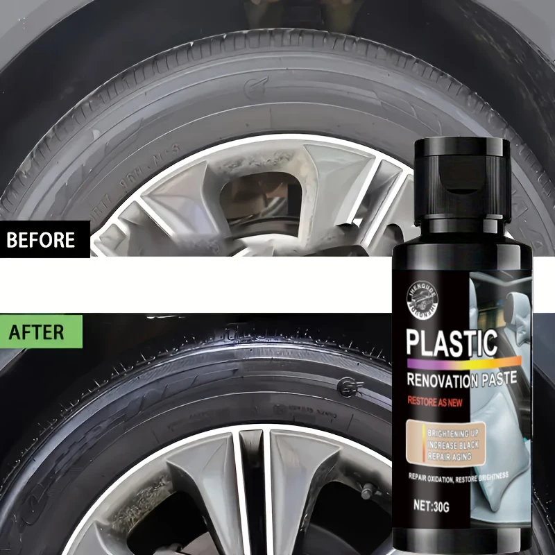 1 Piece 30g Black Tire Wax Polish, with Sponge Applicator, Suitable for Repair of Rubber and Plastic, Long-Lasting Gloss, Suitable for Stripesd, Vinyl and Car Wheels, Anti-Fading and Update view 3