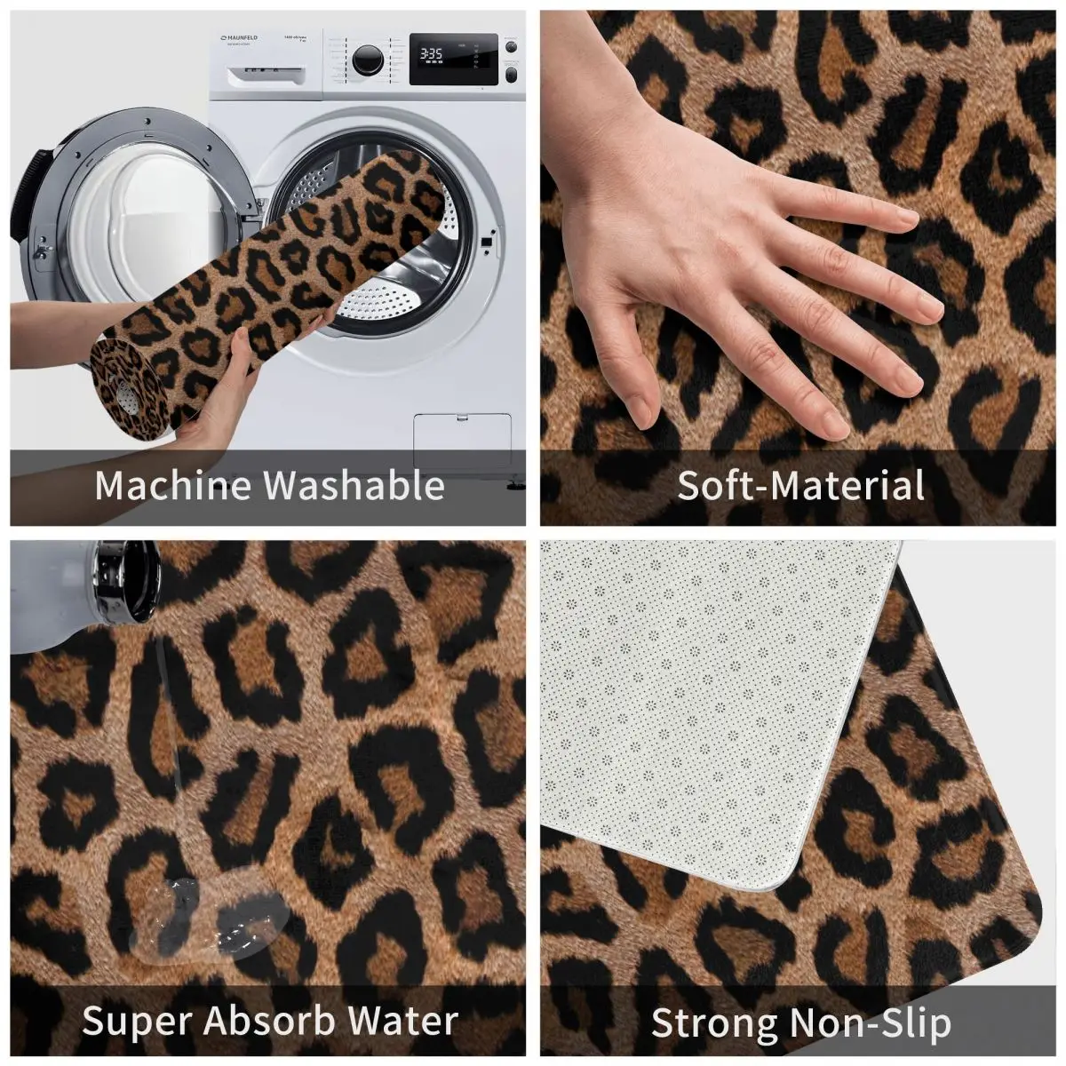 Animal Print Bath Mat Spotted Leopard Bathroom Rug Kitchen Shower Room Washable Waterproof Foot Mat Anti Slip Custom Toilet Mat