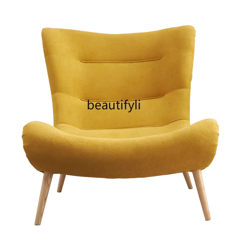 

American Solid Wood Single Velvet Sofa Recliner Modern Simple Leisure Fabric Lazy Bone Chair