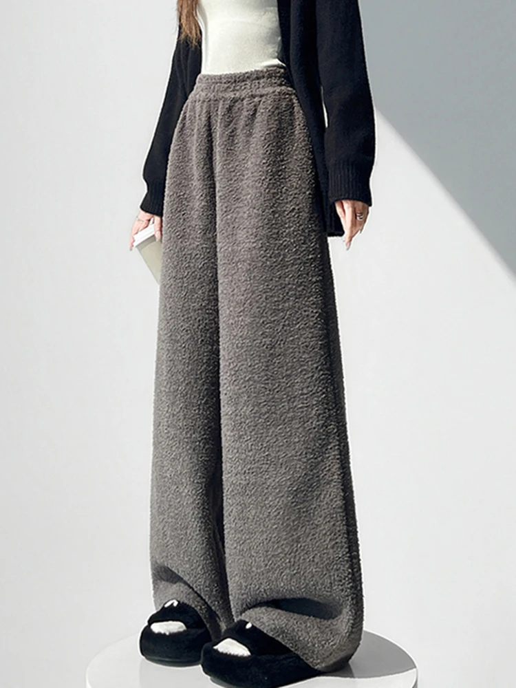 

Женские брюки с высокой талией, широкими штанинами и длиной в пол, утепленные, повседневные, осенне-зимние, новые, стройнящие, в стиле «рисовая лапша»