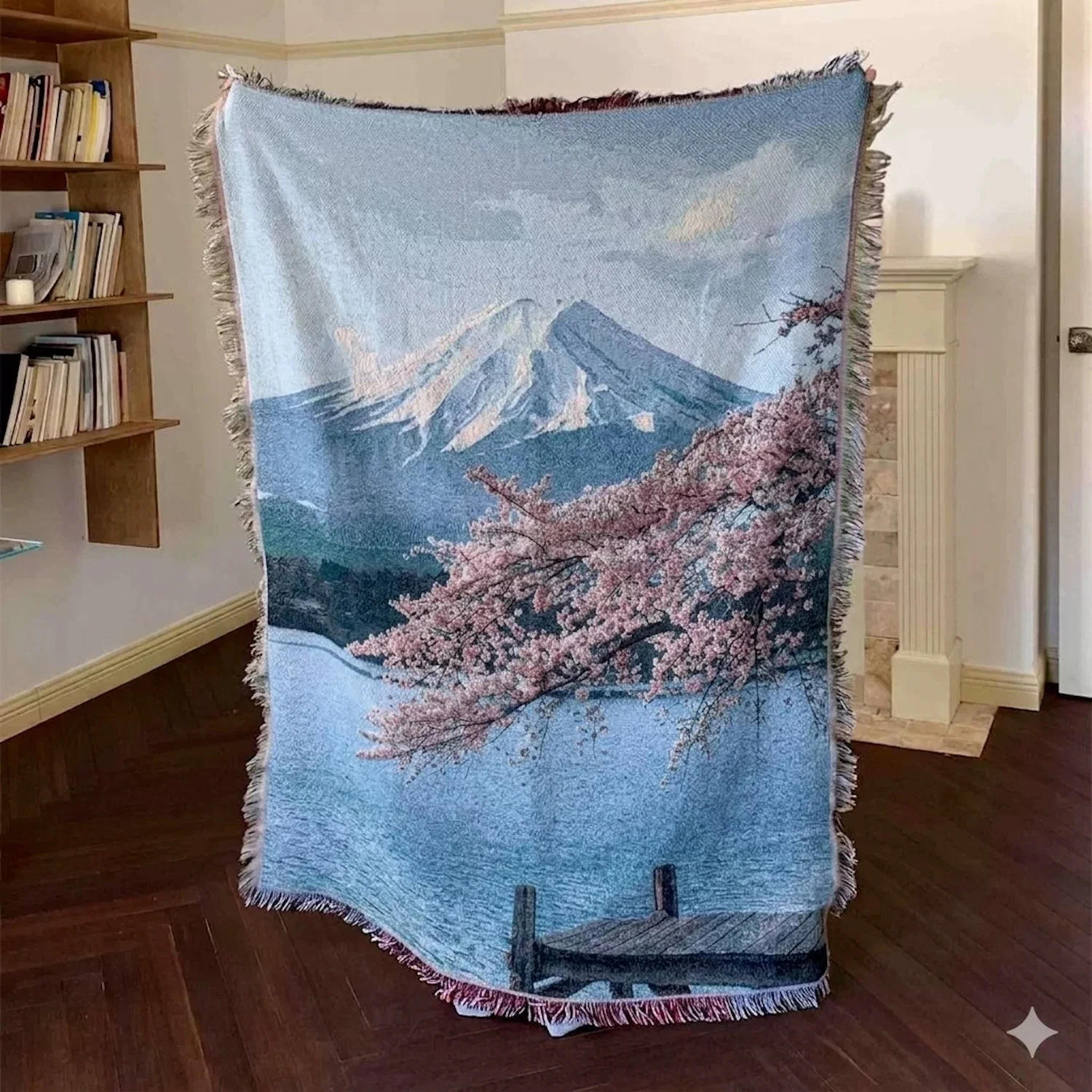 Japanese Simple Style Mount Fuji Home Cloth Sofa Blanket Dust Cover Sofa Cushion Camping Picnic Cloth Literary Decorative Rug
