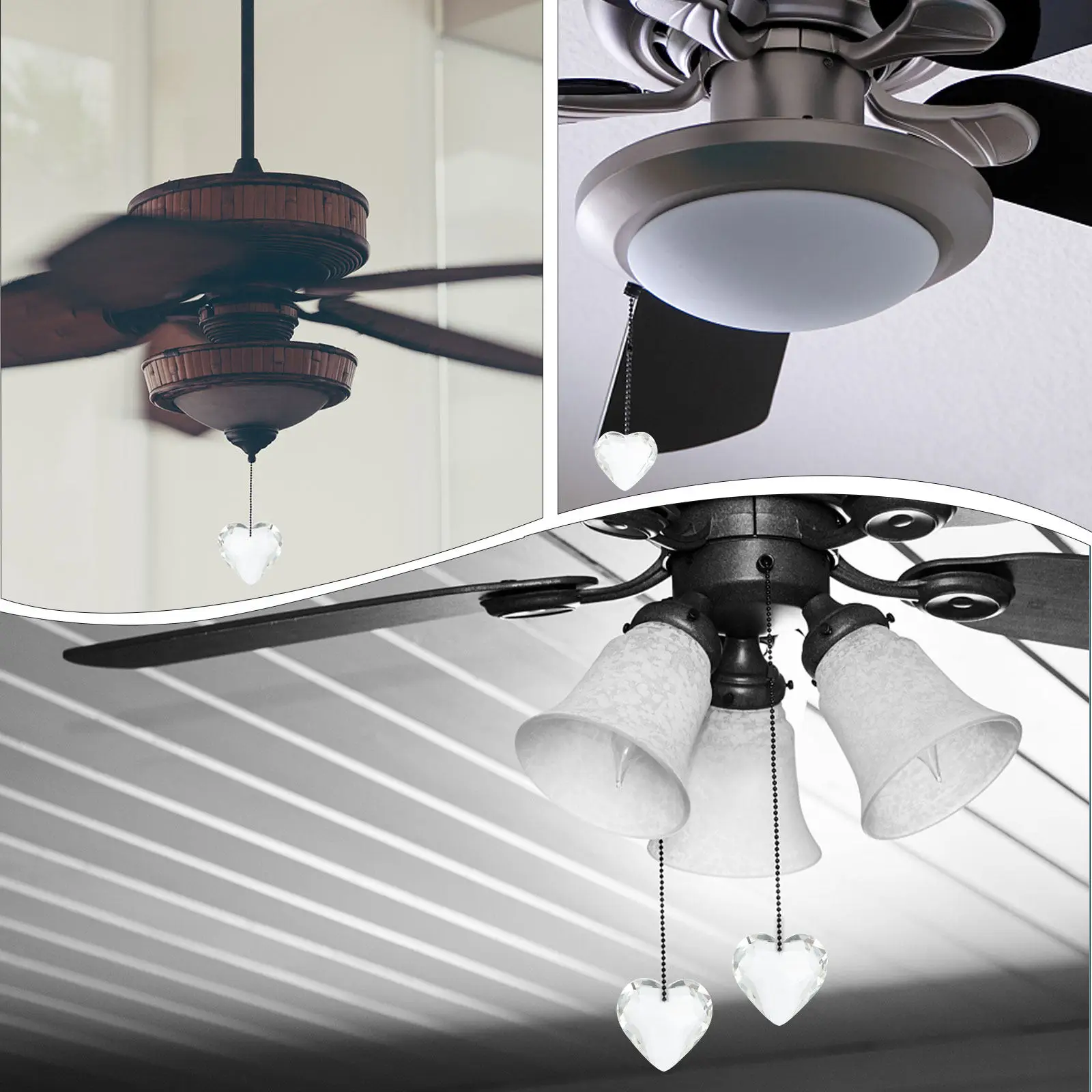 

2Pcs Crystal Pull Chain Pendant Heart Shape Decorative Ceiling Fan Light Chain Elegant Hanging Lamp Ornament Home Decor