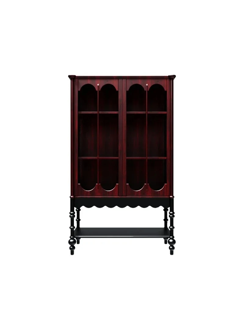 

American retro home solid wood dining side decorative cabinet glass double door storage cabinet