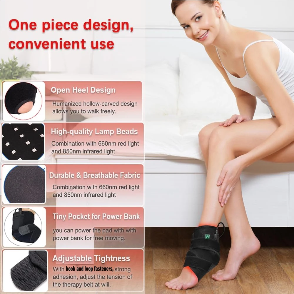 Infrared Red Light Therapy Knee Ankle Device for Joint Pain Therapy 660nm & 850nm Near Infrared Light Pulse Mode Foot Massager
