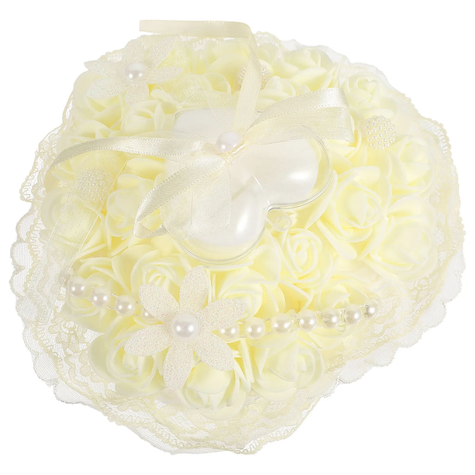 

Lace Heart Ring Pillow Plastic Wedding Party Decoration Elegant Portable Pearls Wreath Bridal Supplies