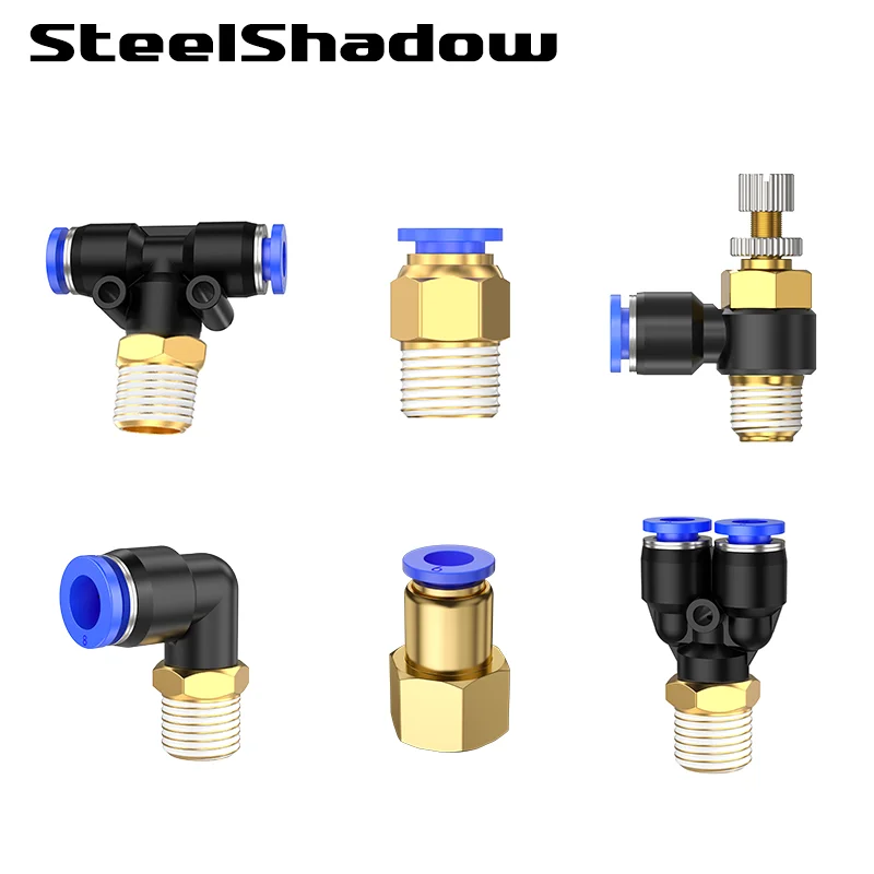 Pneumatic Air Connector Fitting PC/PCF/SL/PB/PX/PL 10mm 12mm 14mm 16 Thread M5 3/4" 1 2 way Hose Fittings Pipe Quick Connectors