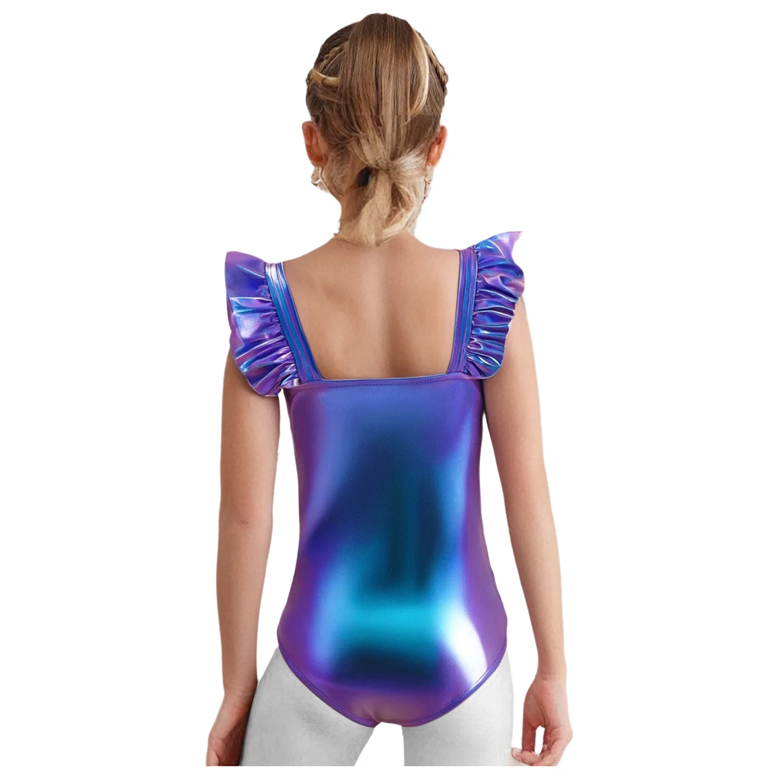 Mädchen Metallic Shiny Gymnastik Trikot Ballett Tank Unitard Body Ärmellos Tanz Overall Eiskunstlauf Performance Kostüm
