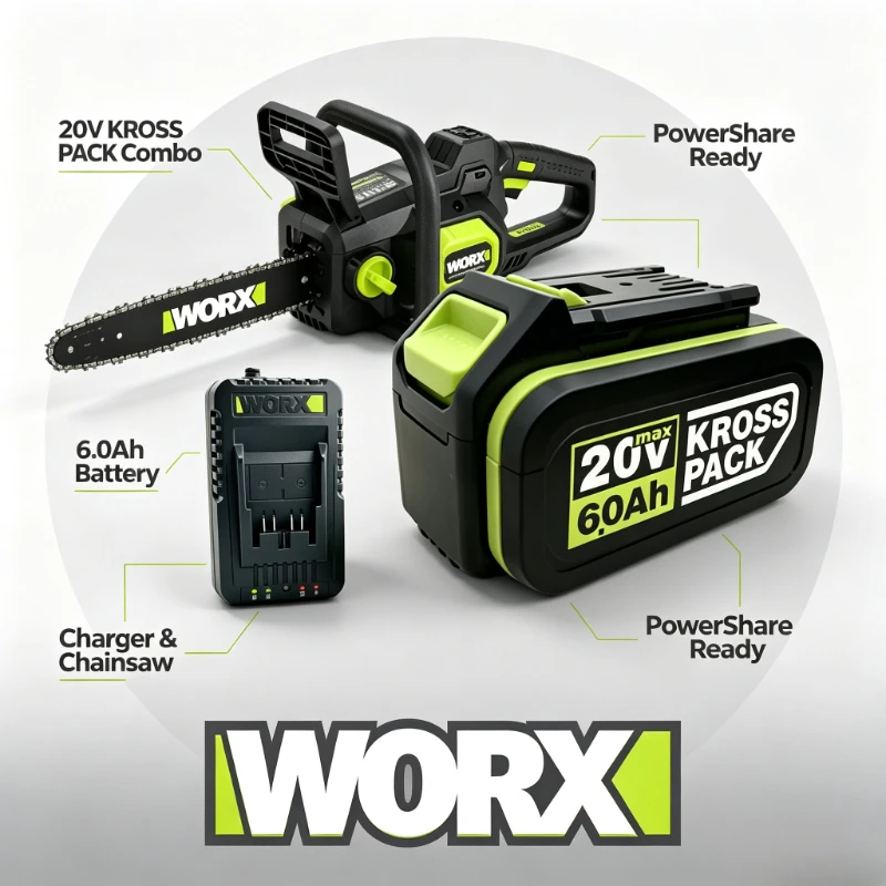 Original Rechargeable WORX 20V 6.0Ah Lithium‑ion Battery WA3572 High‑Capacity Power Pack for Leaf Blowers and Garden Trimmers