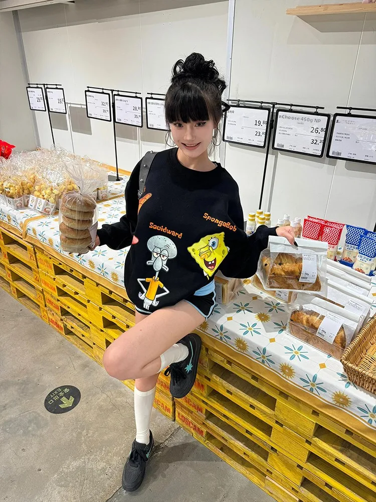 Sweat-shirt rond américain Sle Bla pour femme, haut ample, Design, coupe confortable, printemps-automne