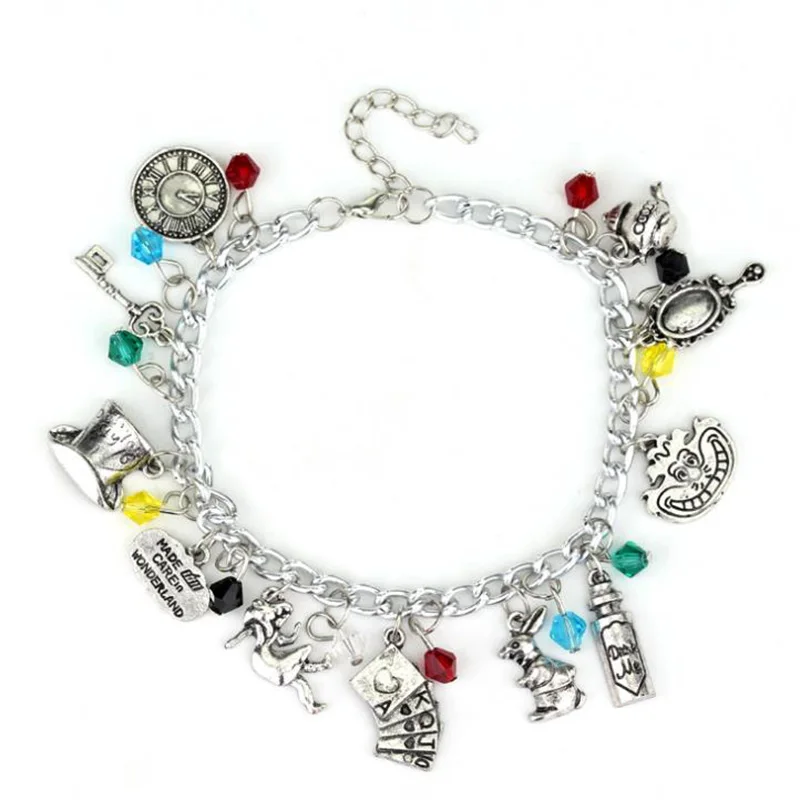 Movie Alice in Wonderland Bracelet Mouse Mad Hatter Red Queen RedKing March Hare White Rabbit Cheshire Cat Charms Jewelry Gift