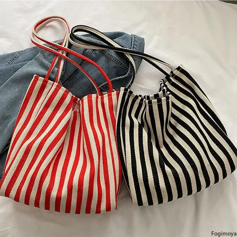 

Female Casual Handbag Multifunctional Travel Striped Handbag Large Capacity Canvas Women Tote Bag Simple Shoulder Bags for women