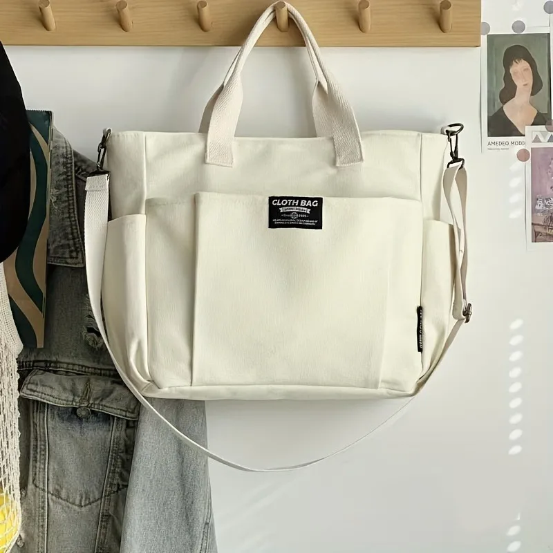 

College Style Solid Color Retro Canvas Bag, Fashionable Large Capacity Crossbody Bags, Unisex Casual, Suitable for Commuting