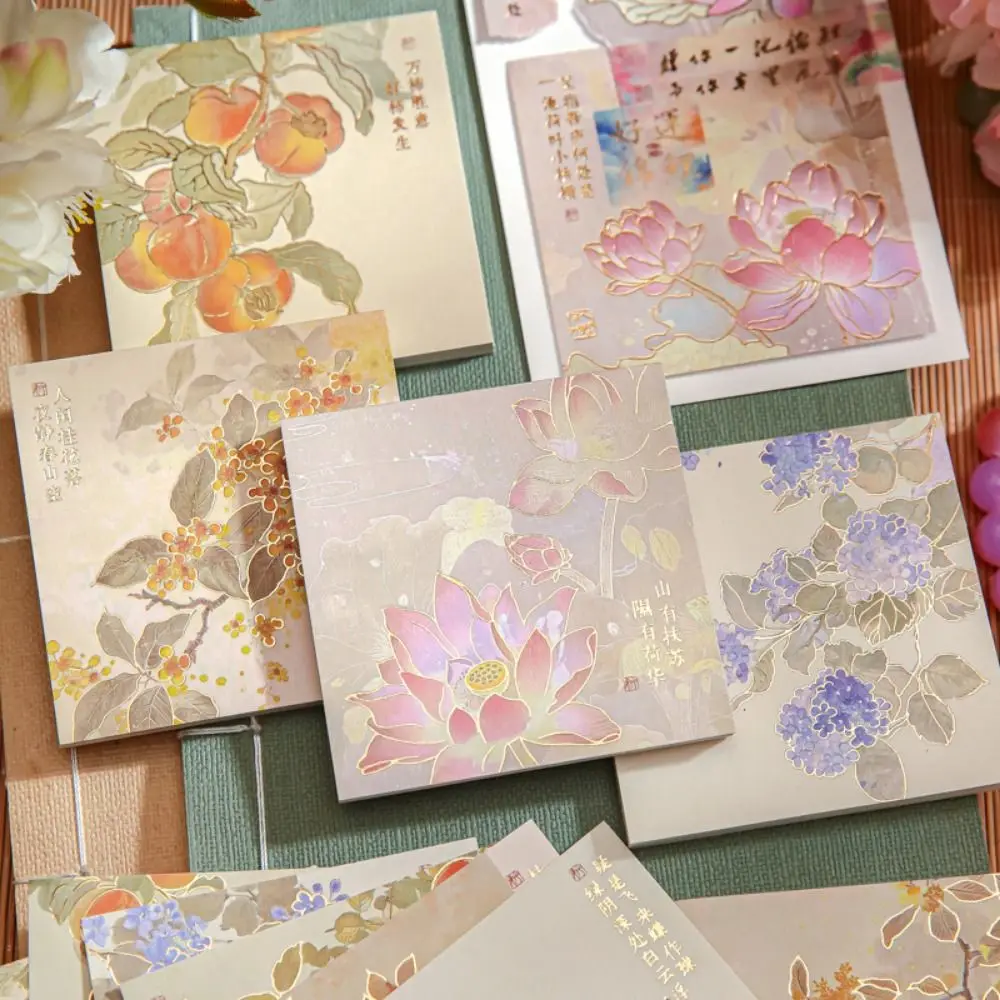 Gift Flower Pattern Retro Notes Paper Self-Adhesive Flower Cards DIY Hand Account Full Gold Stamping Notes Hand Account Decorate