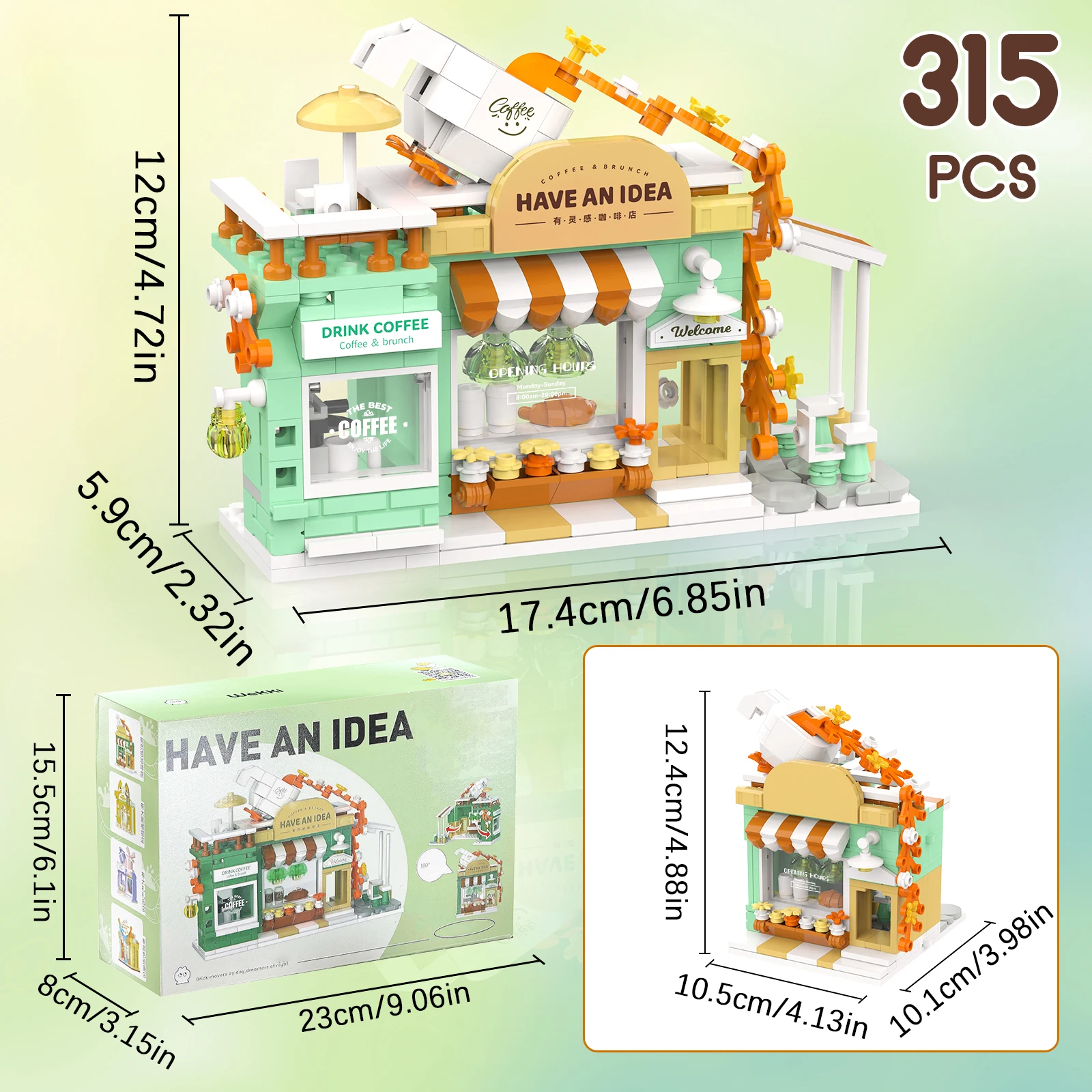 Cute Coffee Shop Building Blocks, City Street View Simulation Architecture Café Toy, Idea Present for Adults Teens Kids (315Pcs)