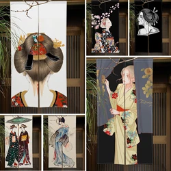 Cortinas de puerta de estilo japonés para mujer, patrones de Kimono Sakura rosa, Media Cortina, cocina, dormitorio, decoración de puerta Izakaya, cortinas colgantes