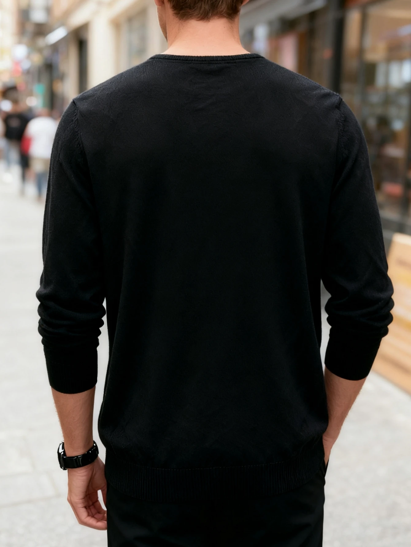 Men Solid Color V‑Neck Long Sleeve Knit Sweater Soft Casual Pullover Soft Blend Fabric Pullover Daily Basic Knitwear Tops
