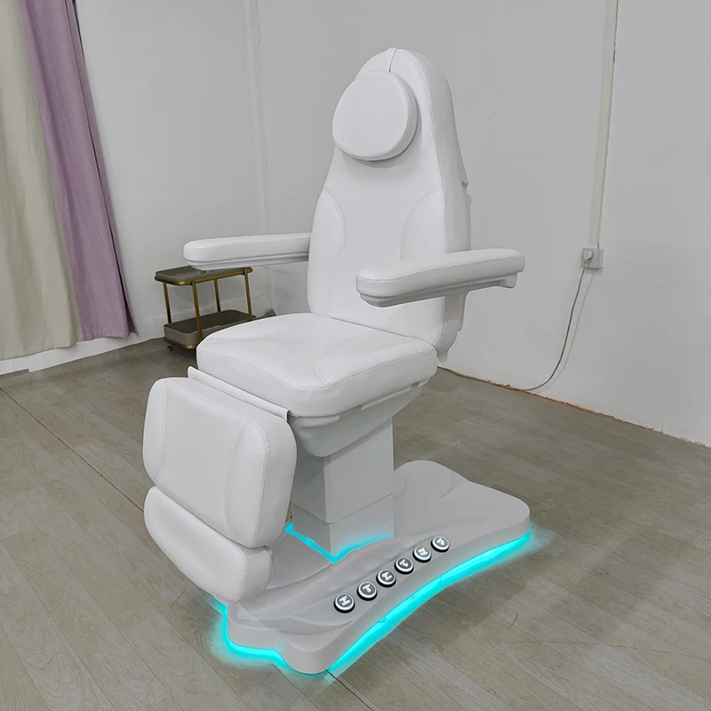 

Luxurious White Beauty Shop White Leather Salon Massage Bed 3 Motors Electric Lash Salon Bed with Lights and Foot Control