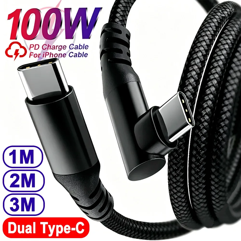 100W USB C To USB C Cable 90 Degree Data Cable for IPad MacBook Pro for Xiaomi Samsung Huawei Fast Charging Dual TypeC Data Cord