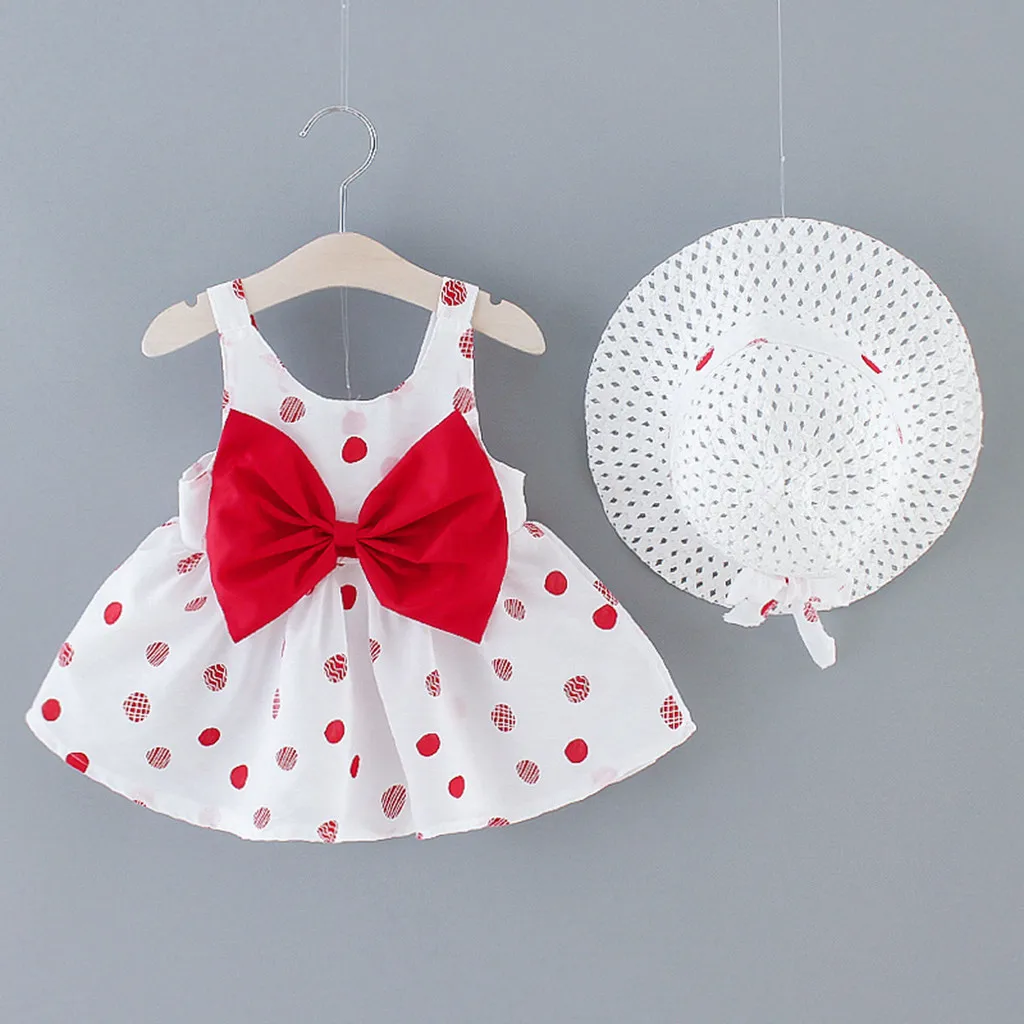 Vestido Retro para niños pequeños, trajes estampados, sombrero, ropa de lunares para bebés, vestido de princesa para niños pequeños, vestido mediano para niñas