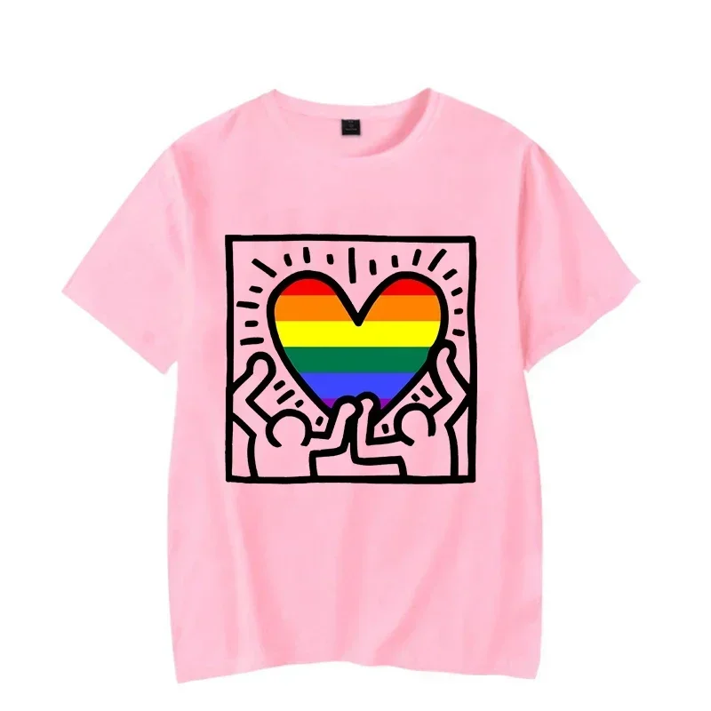 Rainbow Heart Print TShirt Pride Month T Shirts Lesbian Gay Bisexual Transgender Queer Y2k Tops Tee Cute Oversized T Shirt