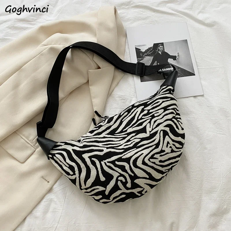 Zebra Striped Chic Hipsters Crossbody Bags Women Zipper High Street Harajuku Large Capacity Canvas Bag Versatile Students Hobos