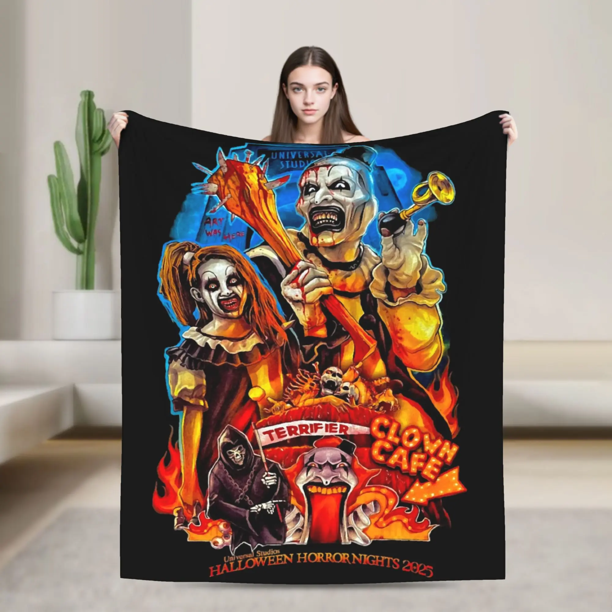 Terrifier Art The Clown Blanket Coral Fleece Plush Autumn  Portable Super Soft Throw Blanket for Sofa Couch Plush Thin Quilt