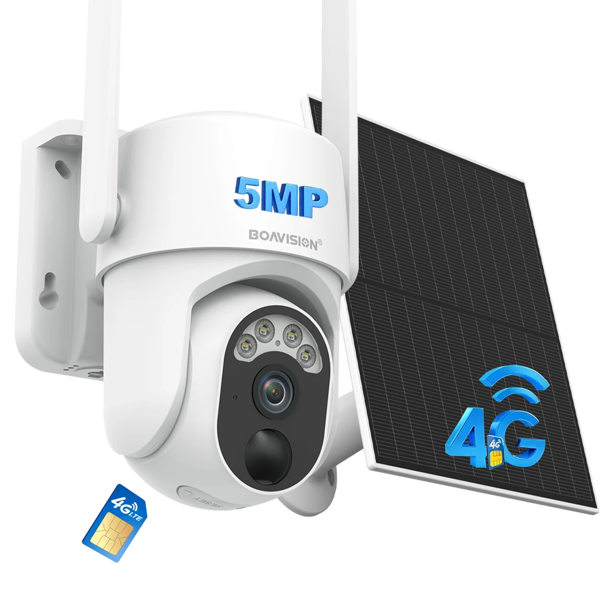

BOAVISION 4G LTE Cellular Solar Security Camera Wireless Outdoor, Alert PTZ Cameras with 5MP HD Night Vision, PIR Motion Sensor,