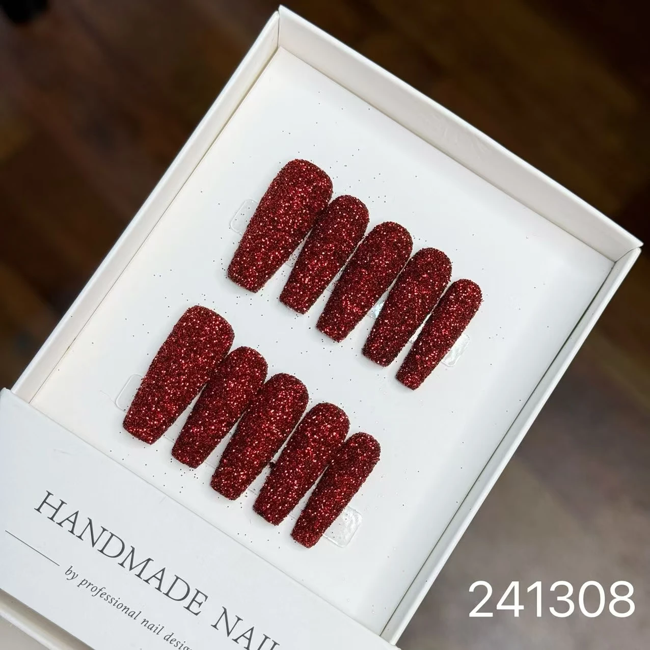 

Long Square Handmade Press on Nails Glitter Raspberry Wine Red False Nail Tips With Diamond WearableFake Nails For Fashion Lady