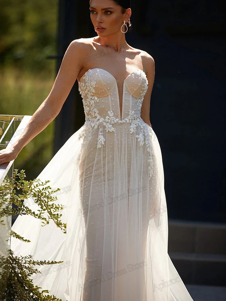 Robes De mariée glamour robes De mariée Vintage dentelle Appliques sans bretelles dos nu Robes jolies robes De Novia personnalisées 2025