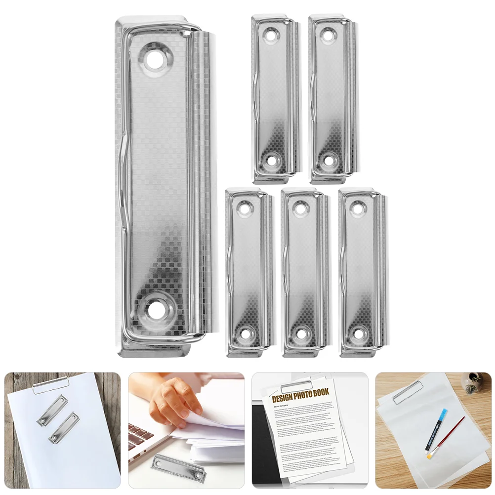 6 Pcs Writing Pad Holder Binder Clips Clipboards Fixing File Folder Metal Paper for Aluminum Alloy School Office Notice