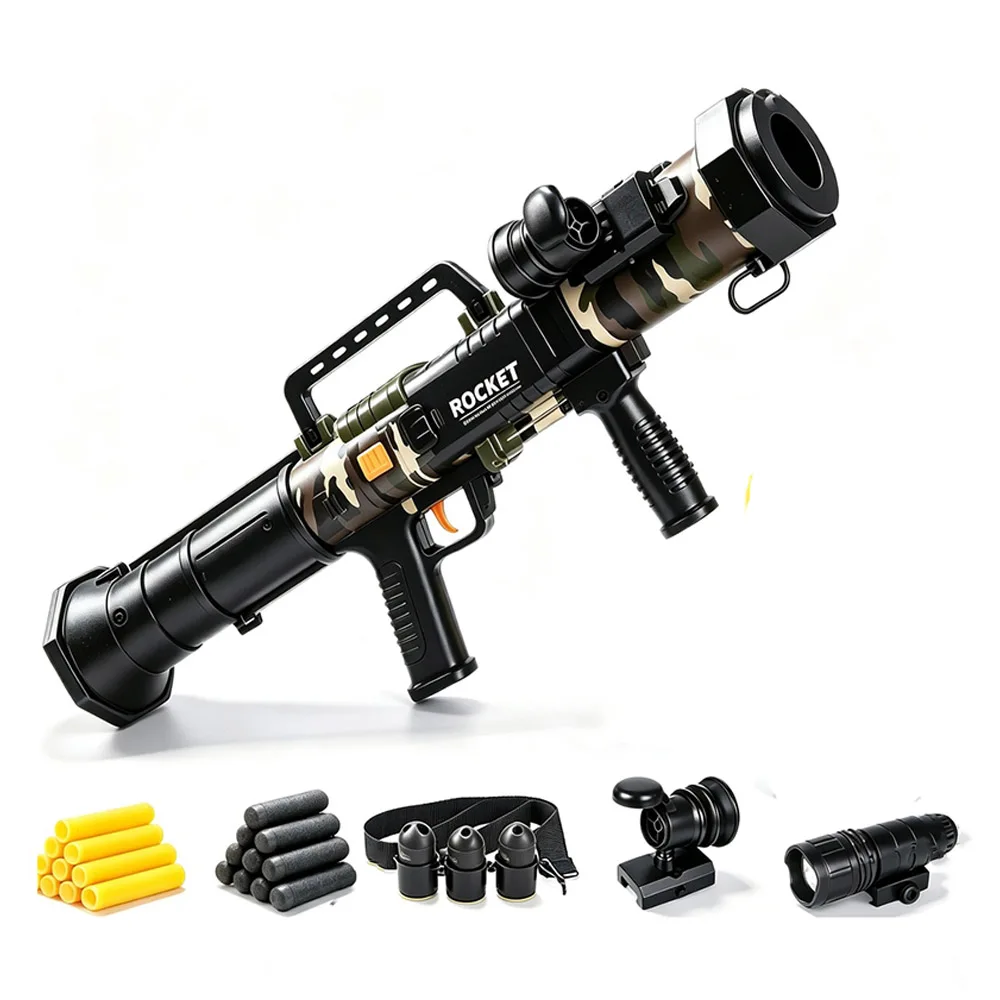 RPG Mortar Launcher Toy M79 Bazooka Manual Three Bursts Foam Soft Bullet Toys Gun With Flashlight Sight for CS Children Shooting