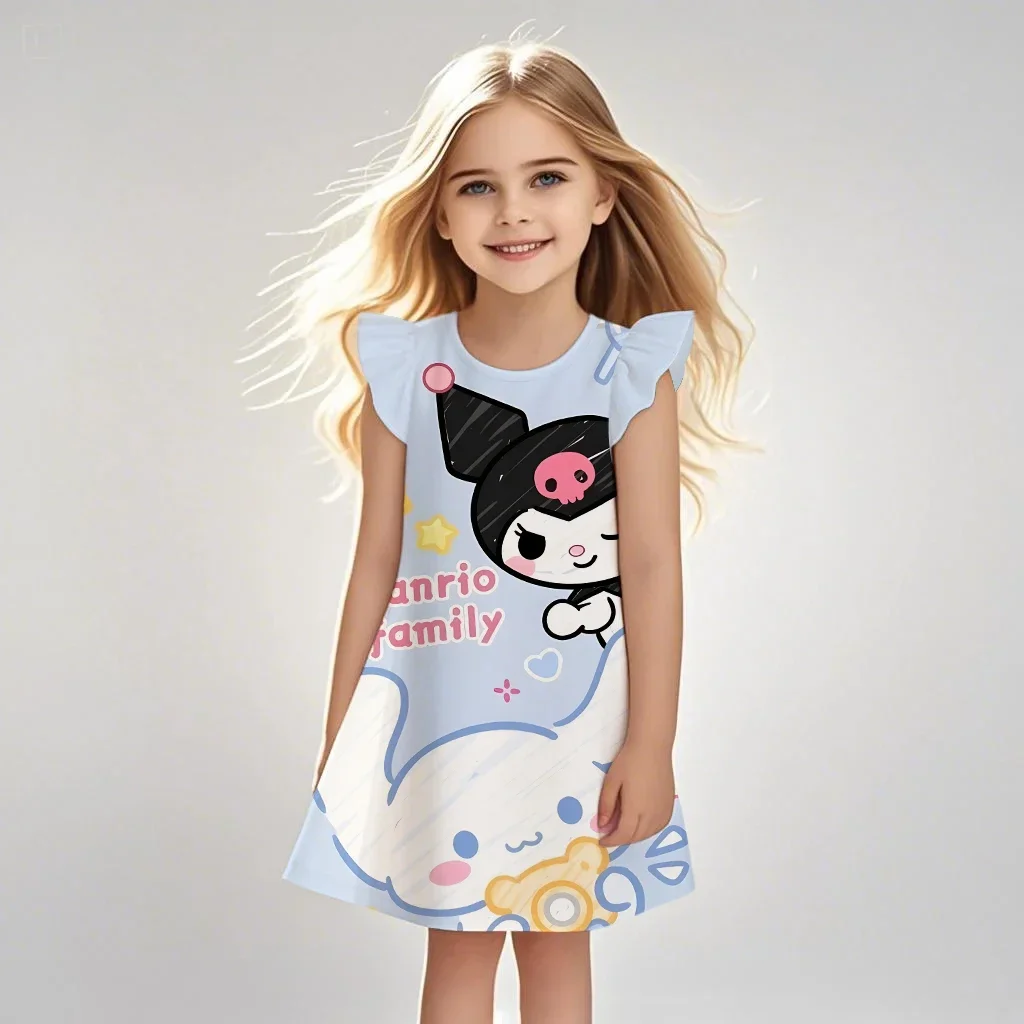 

Kuromi 3-9 лет модная повседневная летняя юбка пижамы Kawaii аниме одежда платье с мультяшным принтом