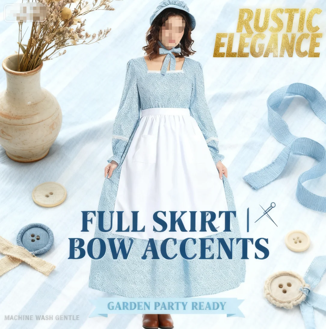 ملابس مالك المزرعة على الطراز الأوروبي، فستان ريفي مطبوع عليه زهور، زي خادمة على الطراز الرائد