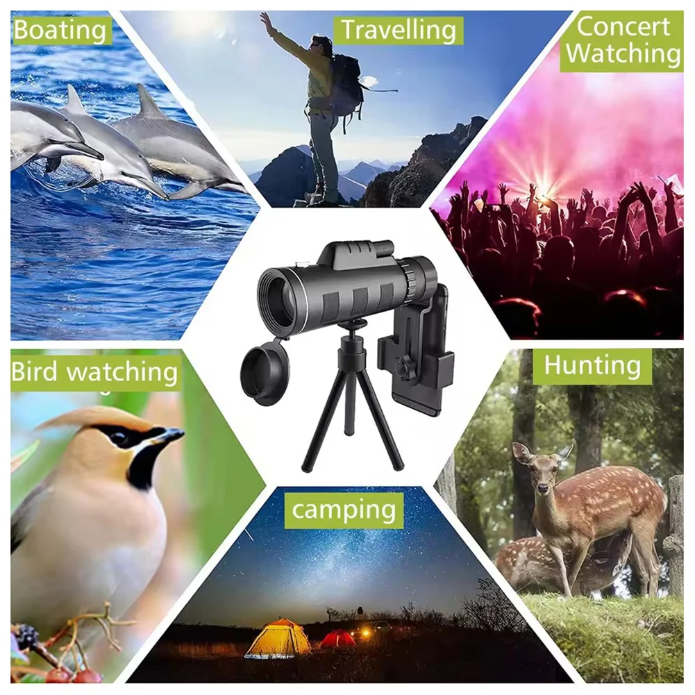 40x60 monoculaire telescopen voor volwassenen Krachtige nachtzichttelescooppen Waterdicht met smartphone-adapter/statief