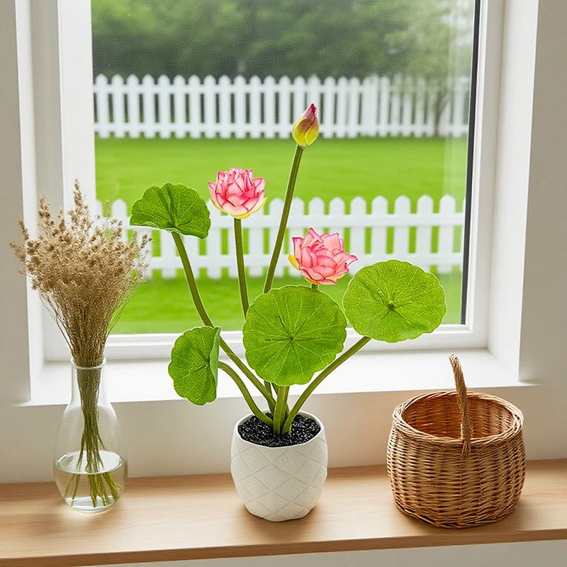 Mini Simulation Lotus Potted Plant Decoration, Green Plant Potted Plant Accessories, Home Display Placement, Photography Props