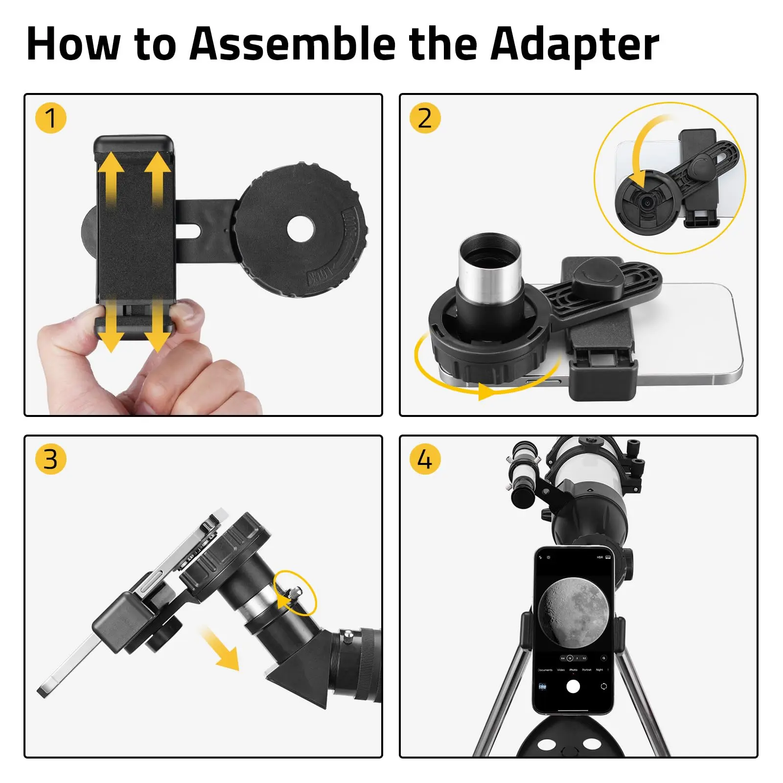 90mm Aperture 800mm High Powered Refractor Telescope for Astronomy Beginners with Stainless Steel Tripod Phone Adapter Carry Bag
