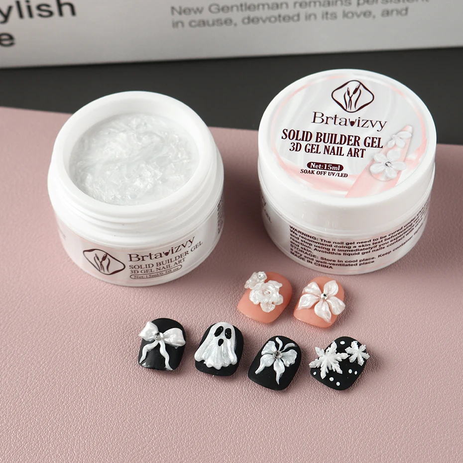 15ml 3D Solid Builder Nail Art Gel Pearl White Non Sticky Hand Nail Extension Gel Acrylic Rhinestone Carving Petals Nail Supply