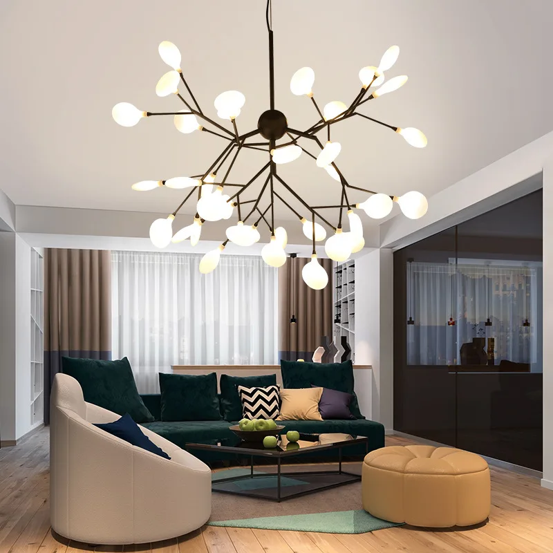 

Nordic living room chandelier soot/transparent modern minimalist dining room bedroom light luxury kitchen firefly chandelier
