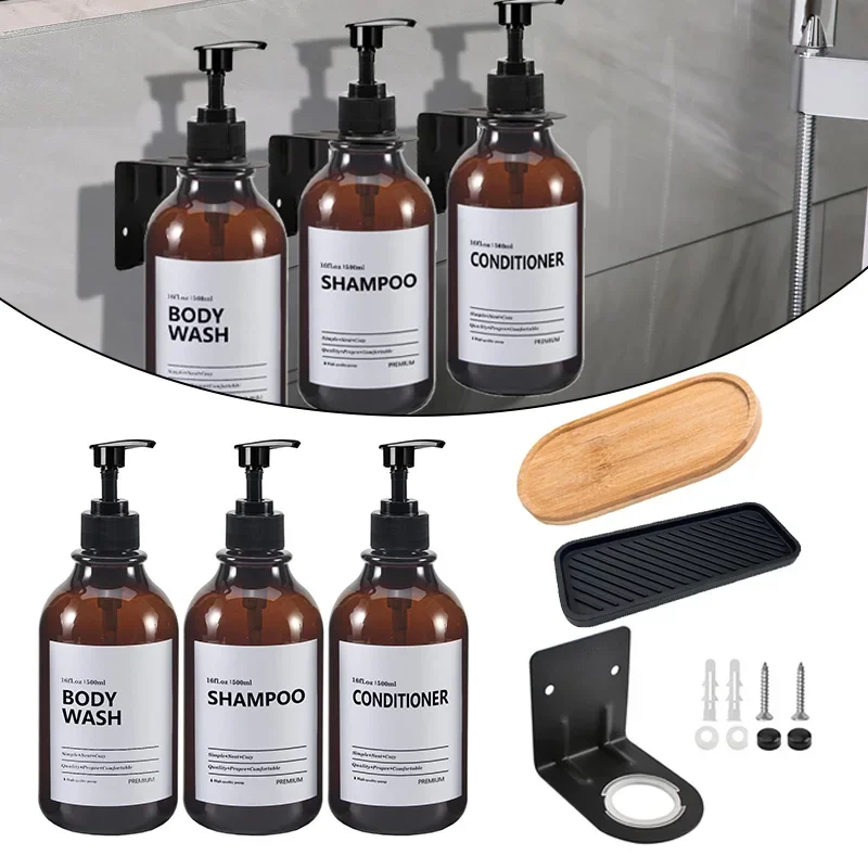 

Дозатор для мыла 500 мл, коричневый настенный шампунь, гель для душа, лосьон, многоразовая пустая бутылка с лотком для этикеток, кухонные аксессуары